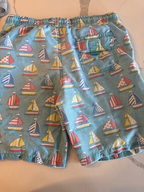Kids Light Blue Sailboat Swim Trunks